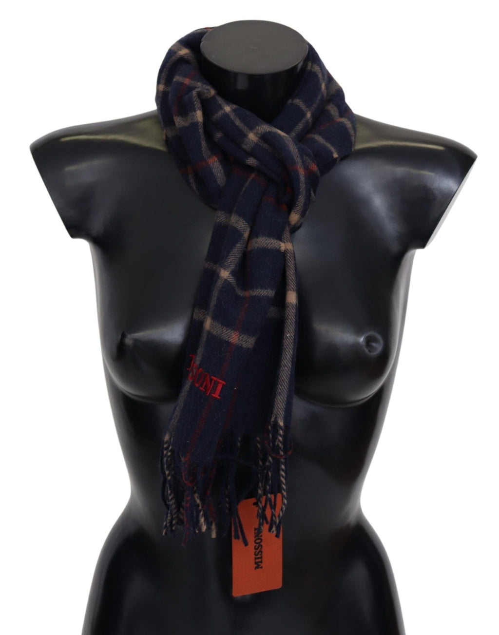 Missoni Black Plaid Unisex Neck Wrap Scarf with Fringes