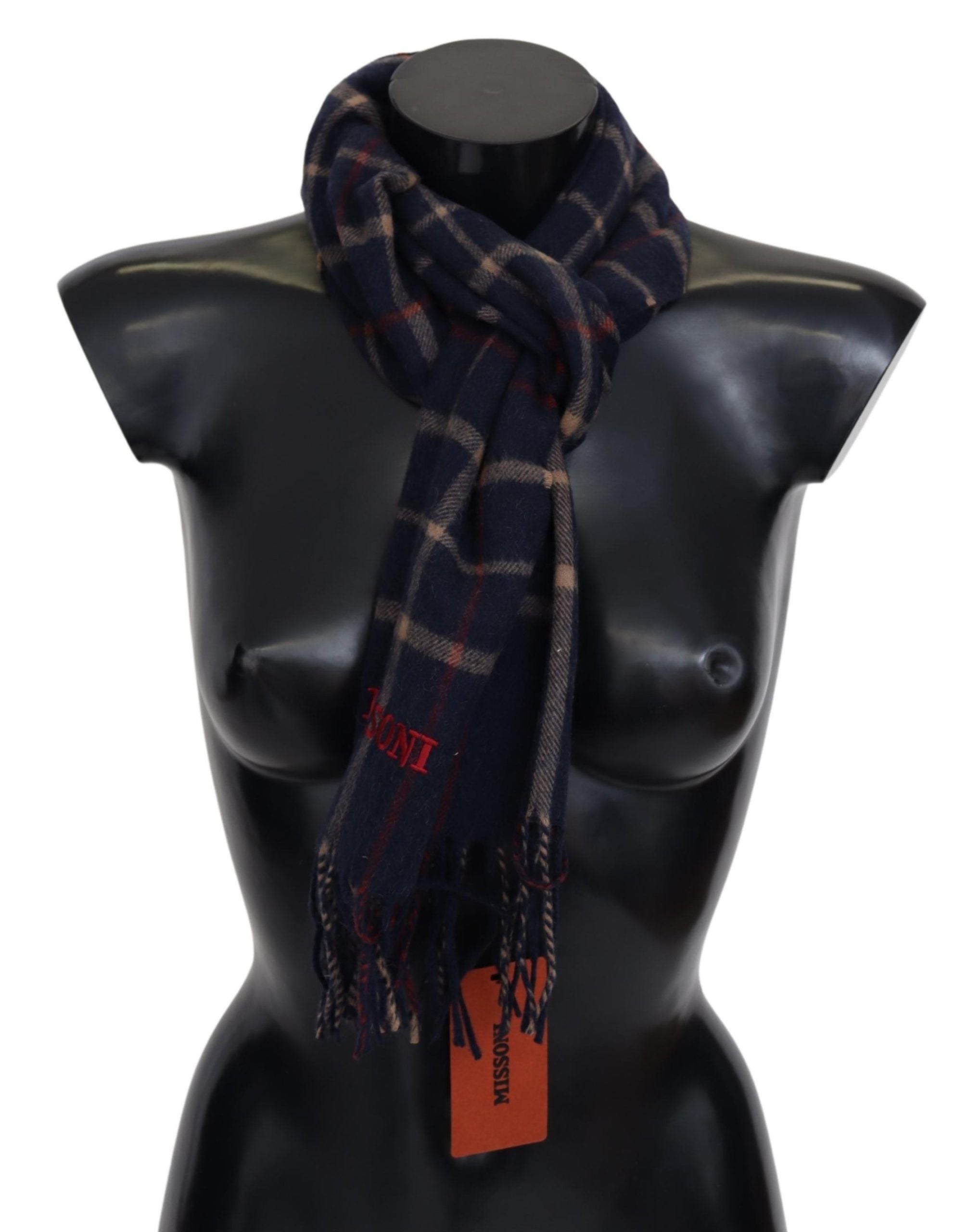 Missoni Black Plaid Unisex Neck Wrap Scarf with Fringes