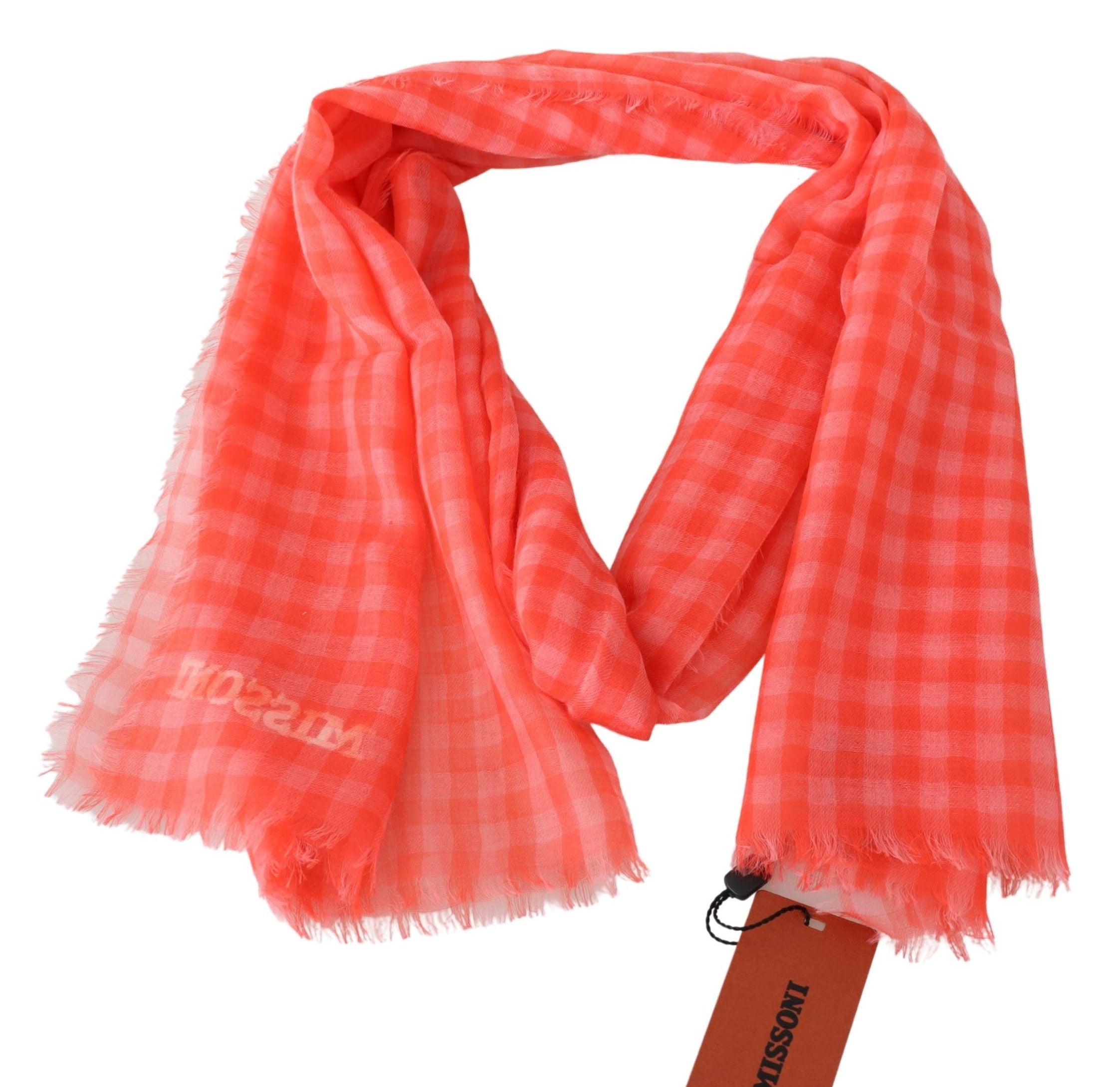 Missoni Orange Plaid Cashmere Unisex Shawl with Fringe