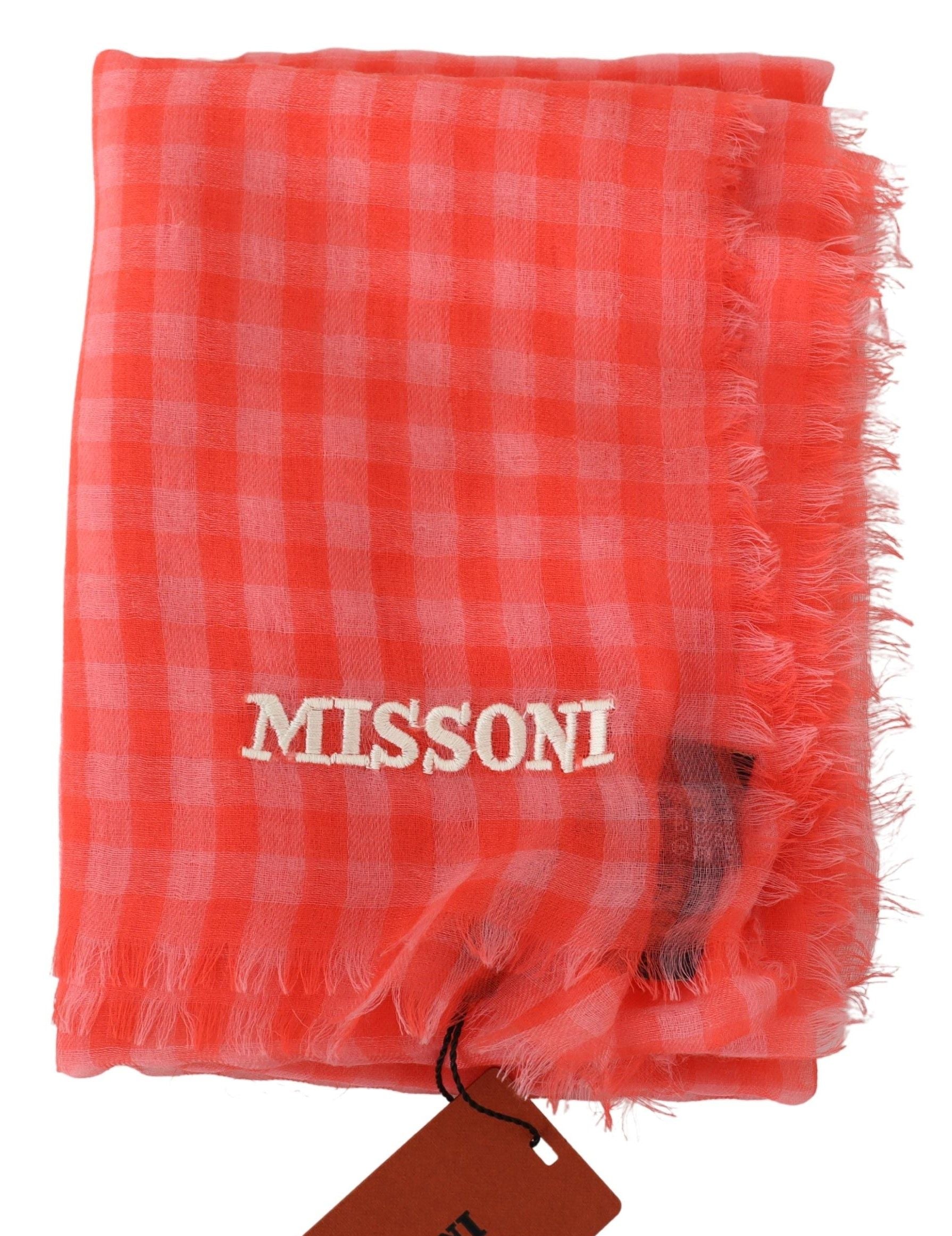 Missoni Orange Plaid Cashmere Unisex Shawl with Fringe