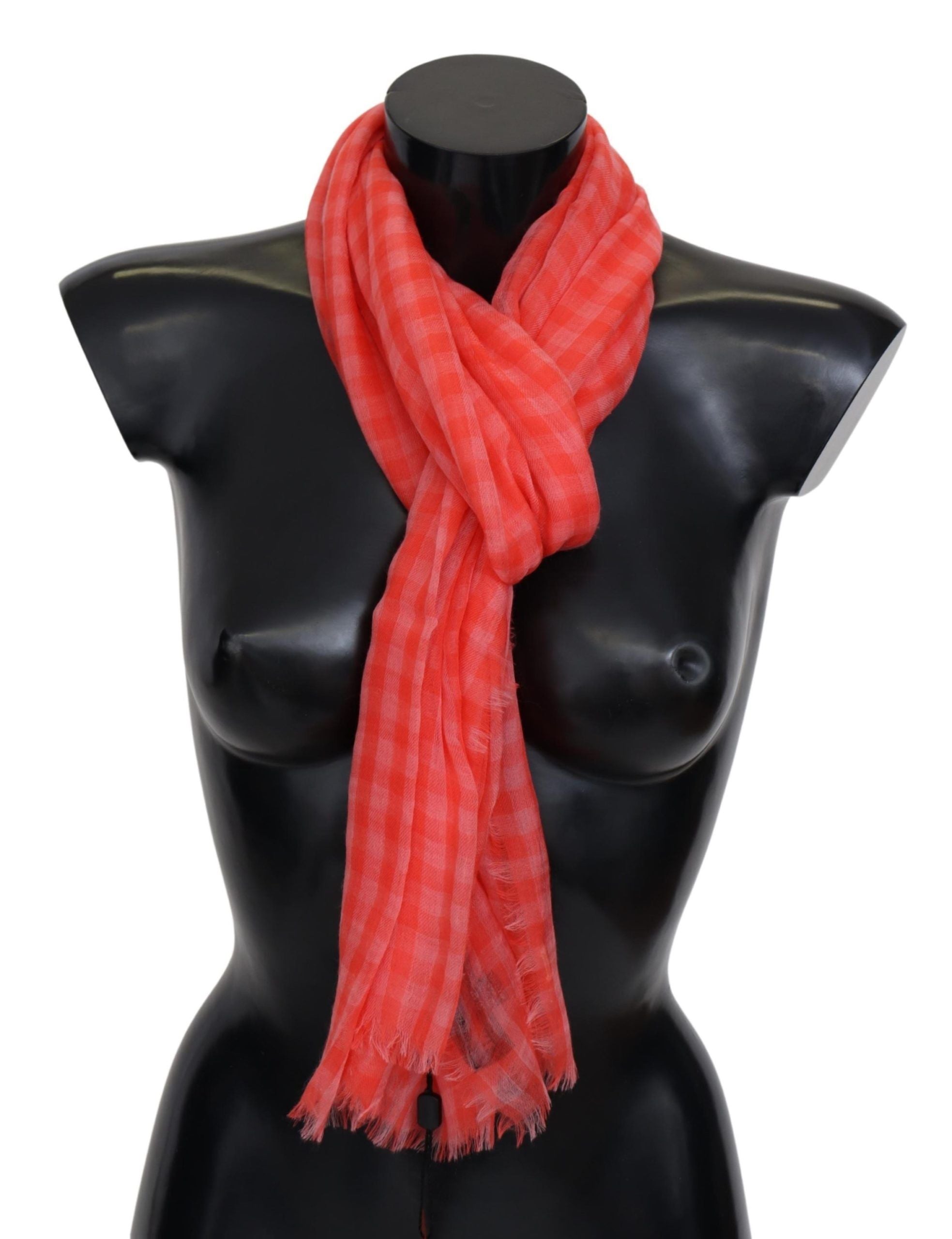 Missoni Orange Plaid Cashmere Unisex Shawl with Fringe