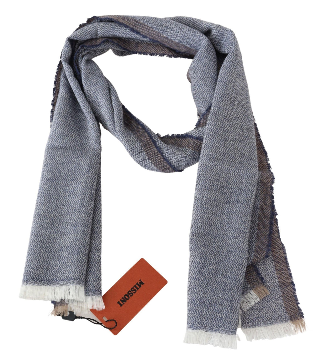 Missoni Grauer gestreifter Wollschal Unisex Halswickel Fransenschal