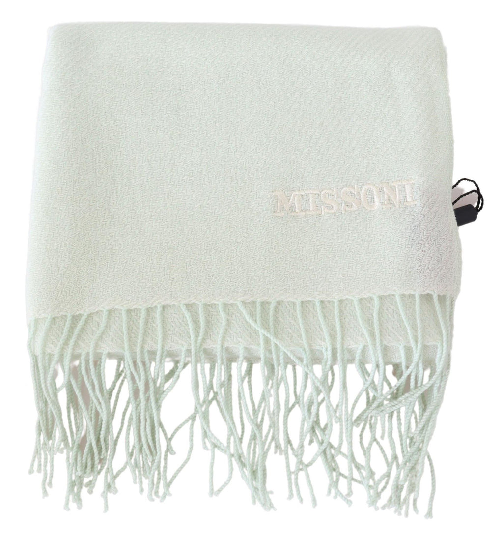Missoni Leichtgrüner Schal aus Kaschmir mit Muster und Fransen, Unisex