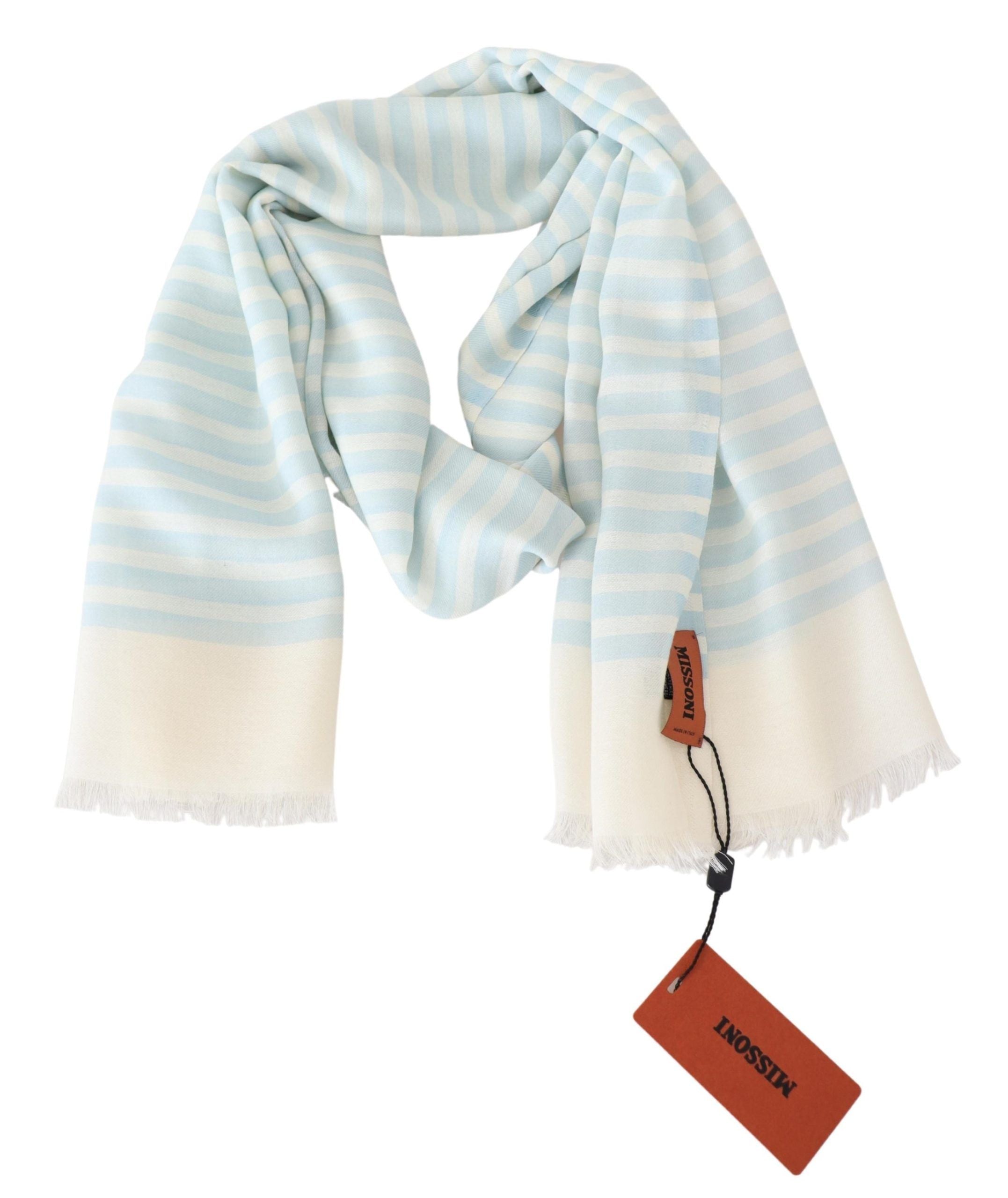 Missoni Blue and White Lined Cashmere Unisex Wrap Scarf