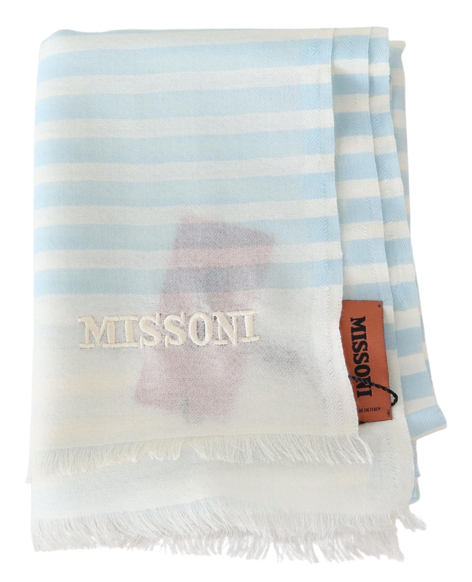 Missoni Blue and White Lined Cashmere Unisex Wrap Scarf