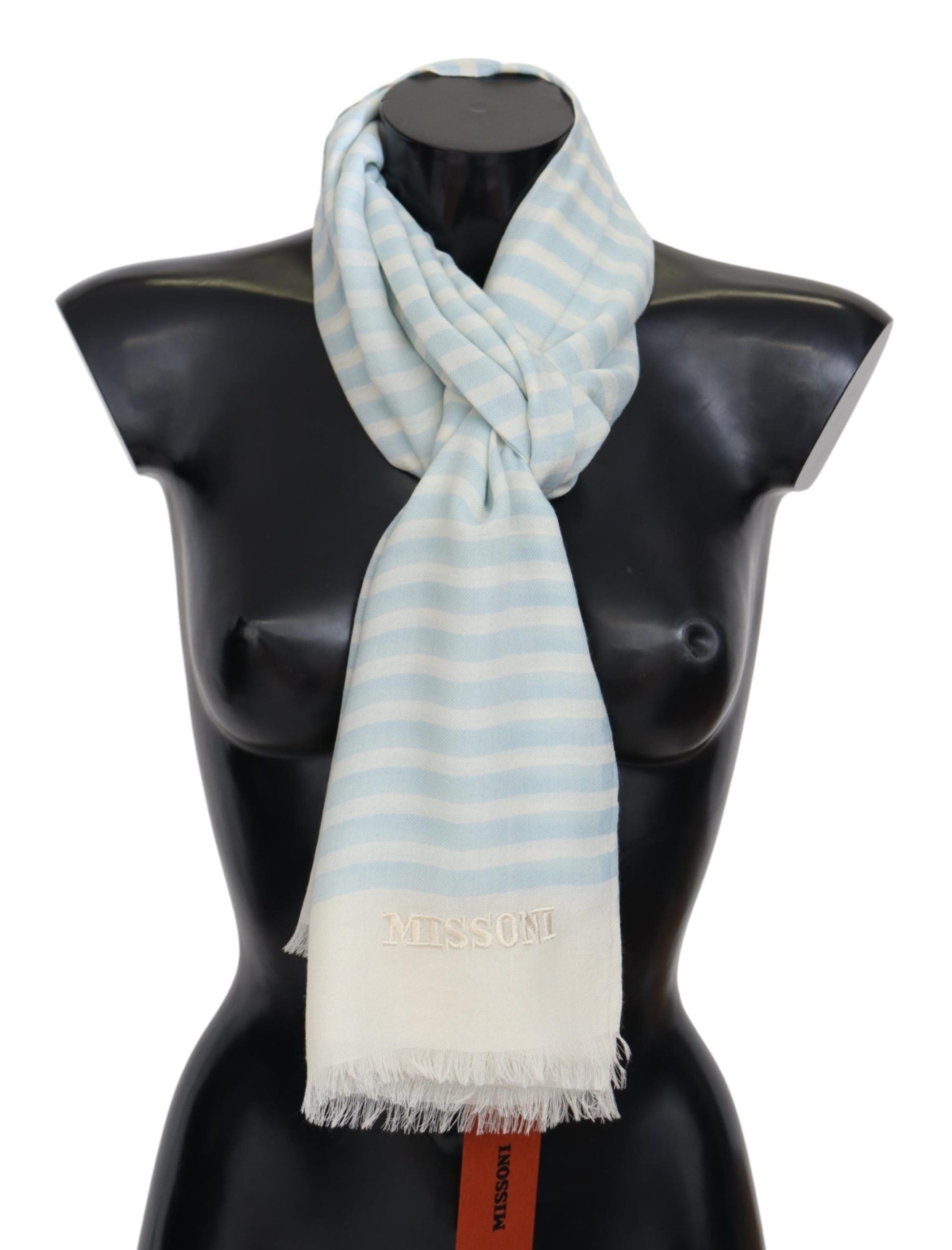 Missoni Blue and White Lined Cashmere Unisex Wrap Scarf