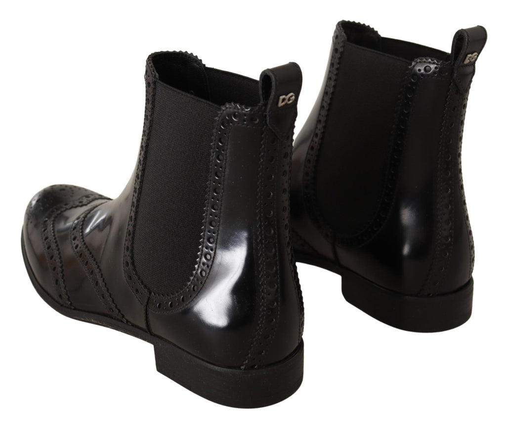 Dolce & Gabbana Schwarz Leder Knöchel hohe flache Stiefel Schuhe