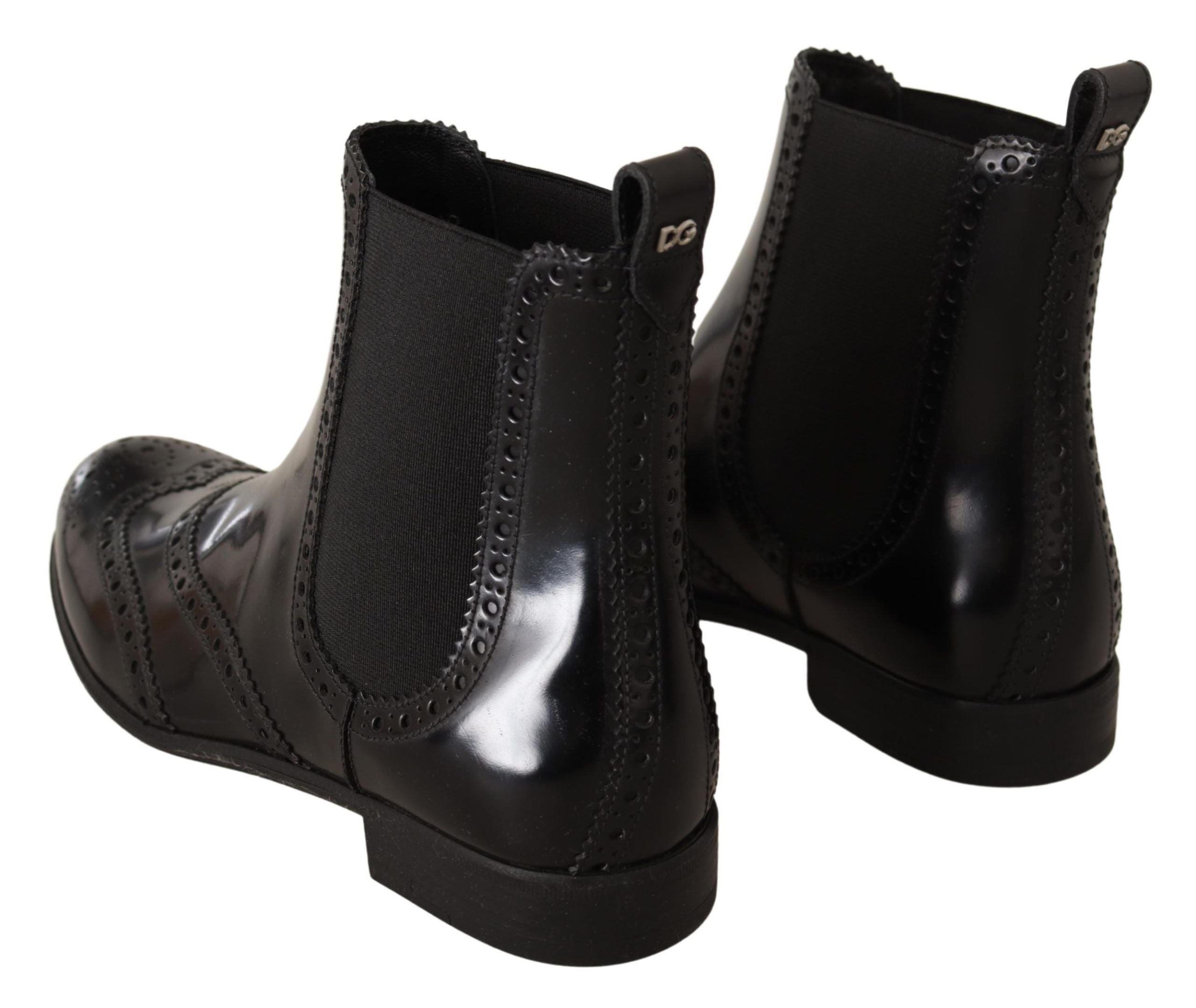 Dolce & Gabbana Schwarz Leder Knöchel hohe flache Stiefel Schuhe