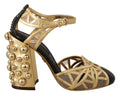Dolce & Gabbana Black Gold Leather Studded Strap Shoes