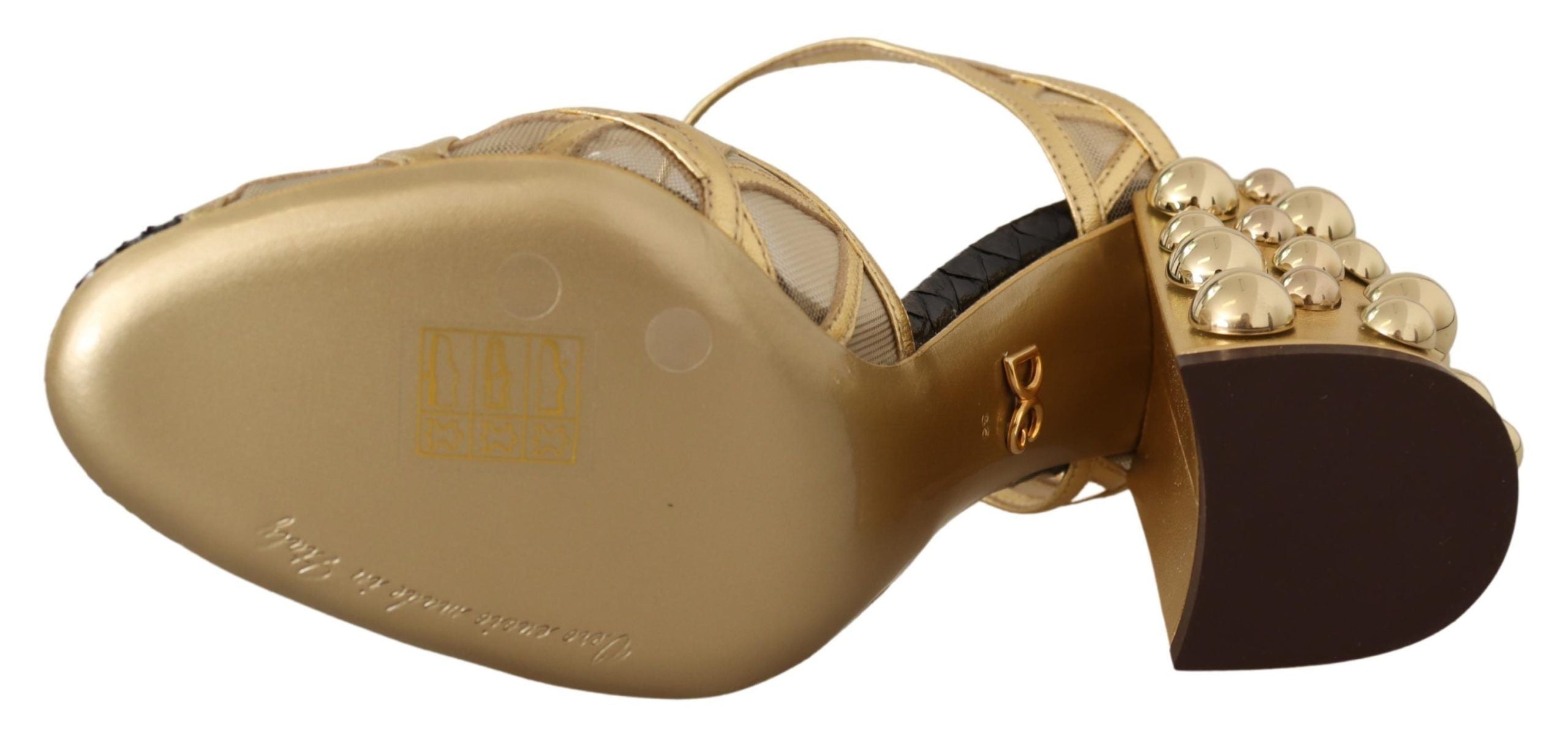 Dolce & Gabbana Black Gold Leather Studded Strap Shoes