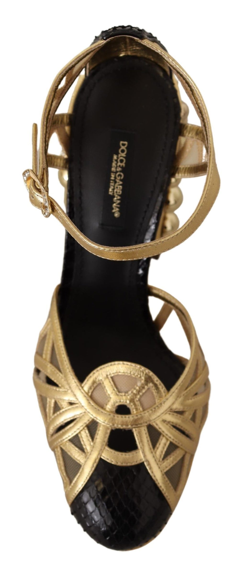 Dolce & Gabbana Black Gold Leather Studded Strap Shoes