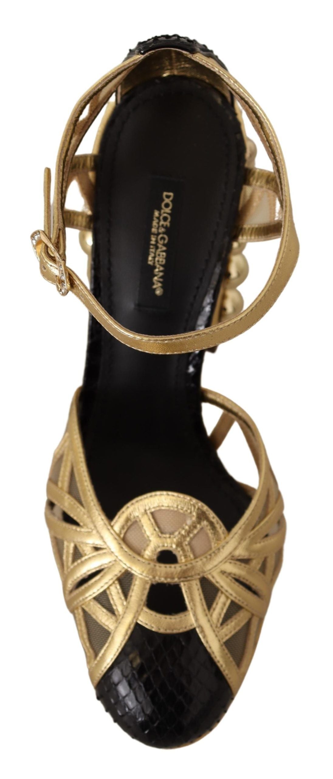 Dolce & Gabbana Black Gold Leather Studded Strap Shoes
