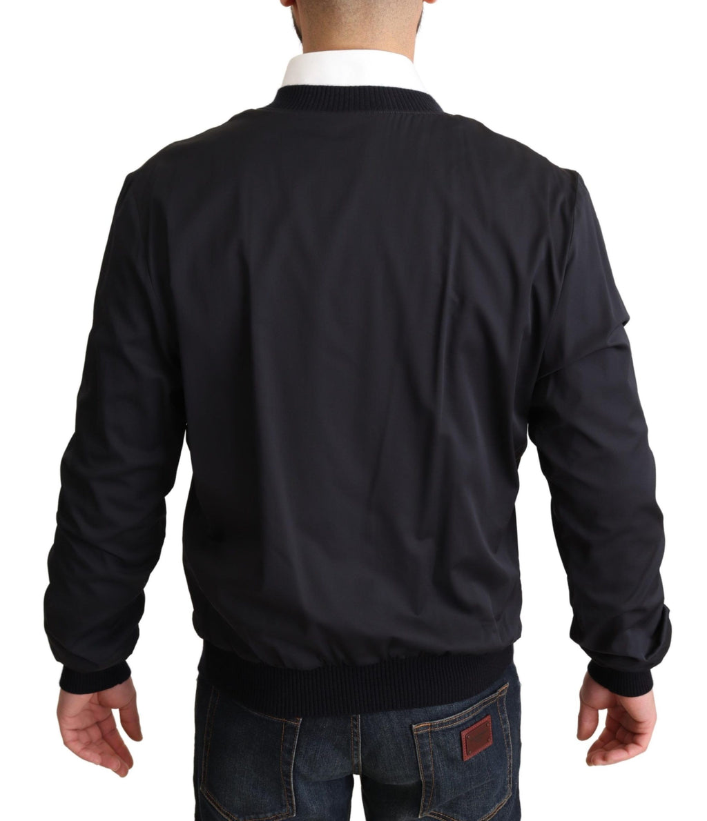 Dolce & Gabbana Blue Silk Coat Short Bomber Men's Jacket