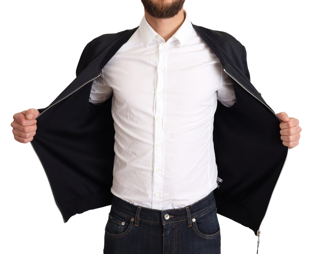 Dolce & Gabbana Blue Silk Coat Short Bomber Men's Jacket