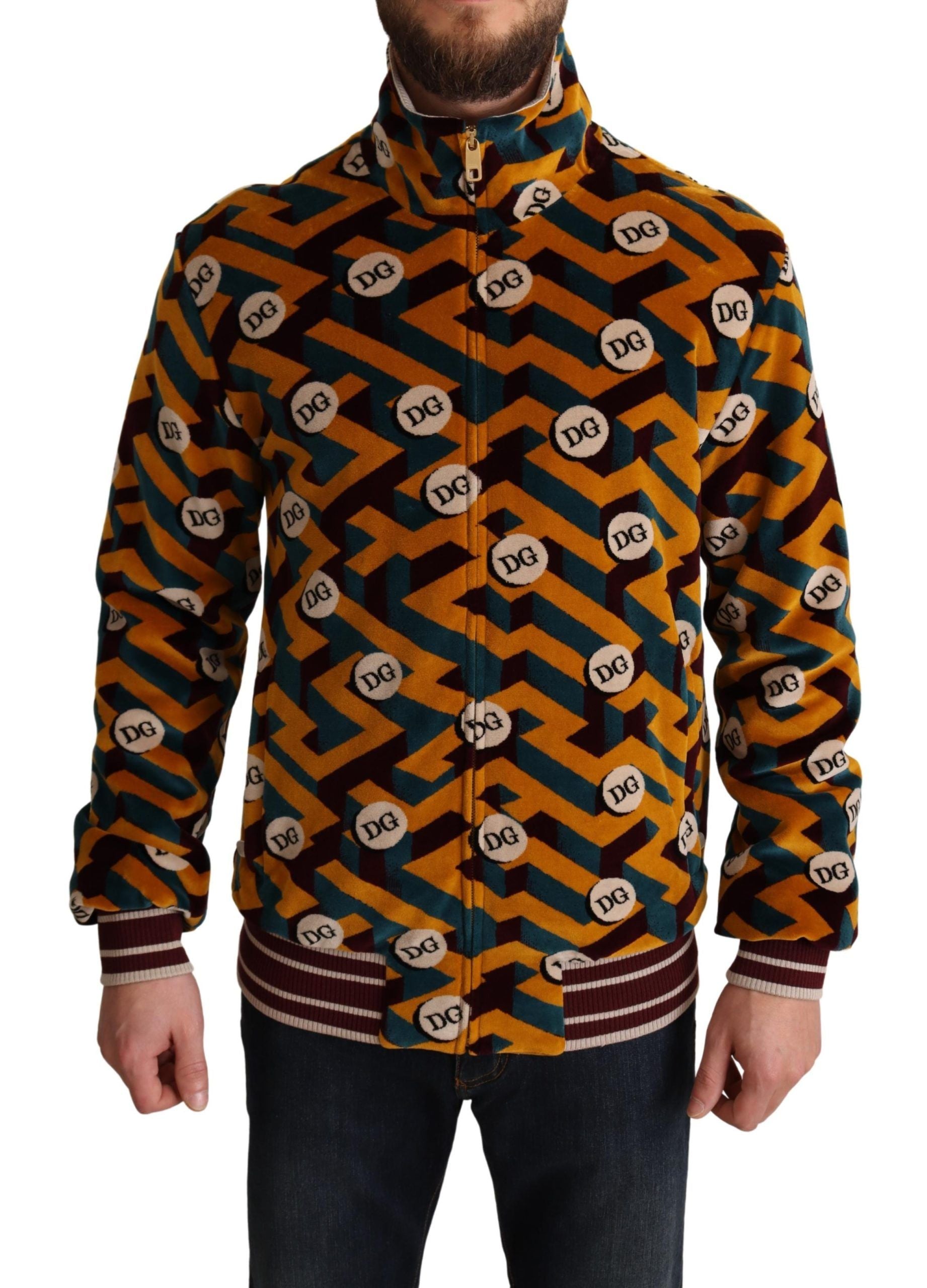Dolce & Gabbana Multicolor Velvet DG Logo Men's Pullover Jacket