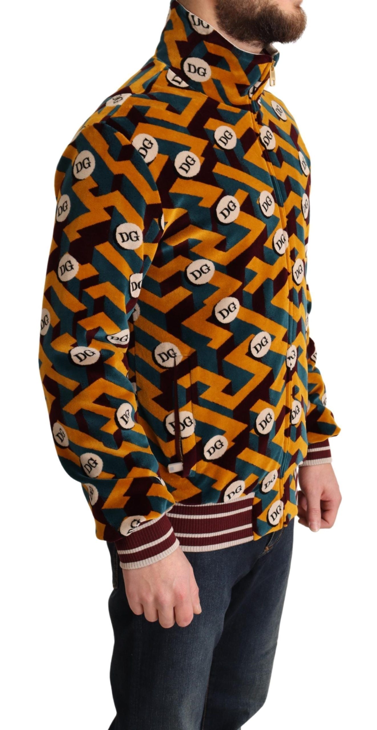 Dolce & Gabbana Multicolor Velvet DG Logo Men's Pullover Jacket