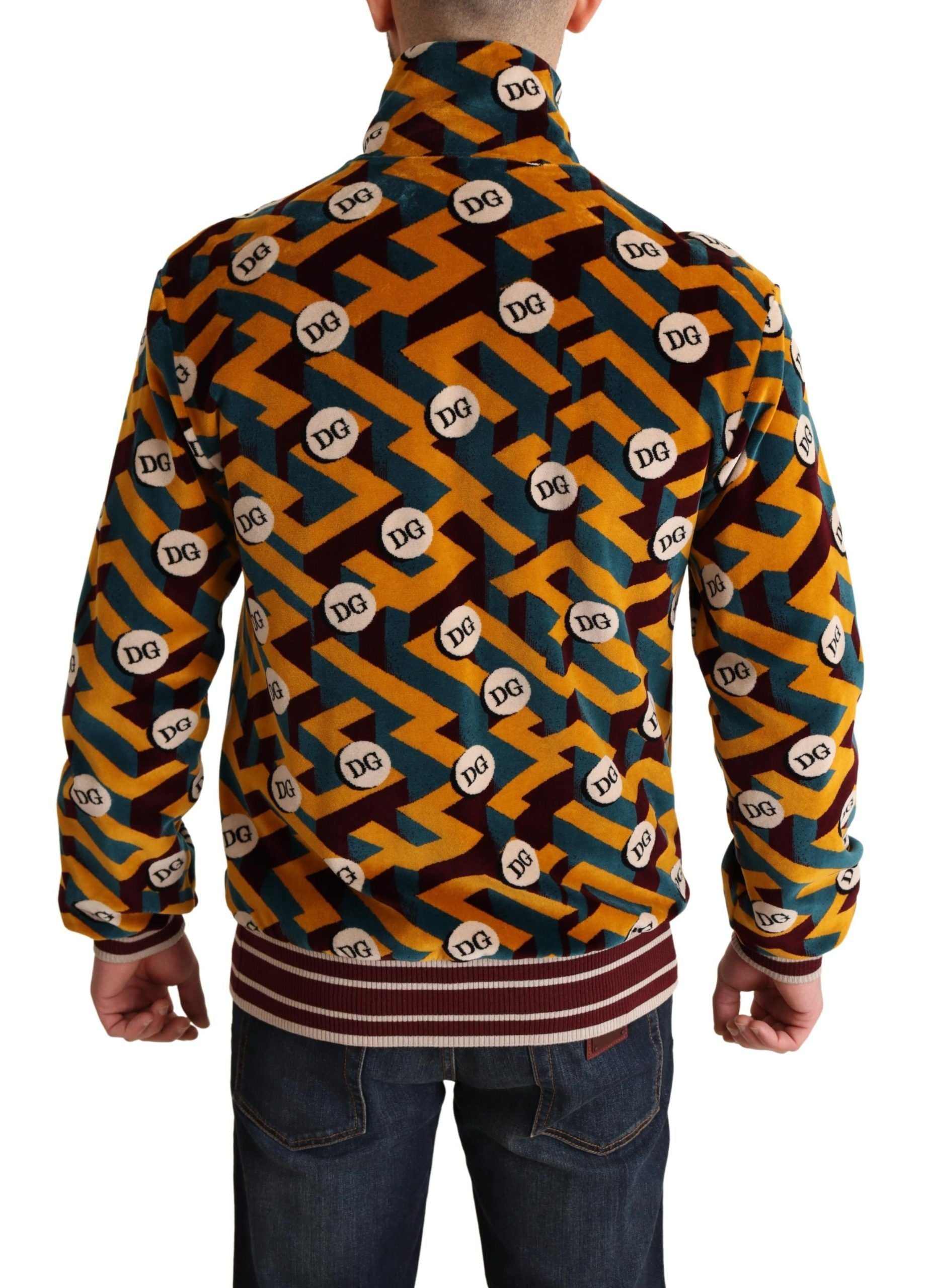 Dolce & Gabbana Multicolor Velvet DG Logo Men's Pullover Jacket