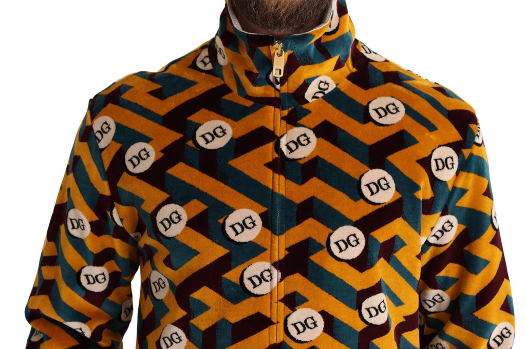 Dolce & Gabbana Multicolor Velvet DG Logo Men's Pullover Jacket