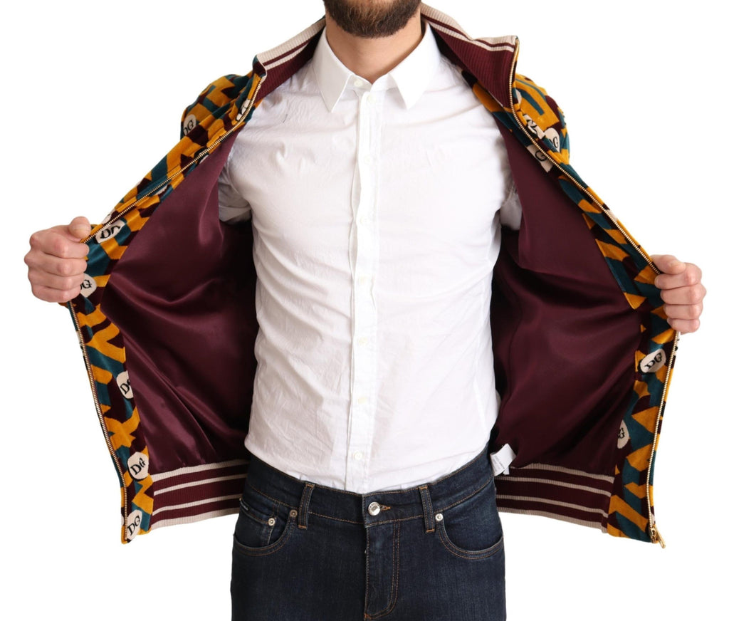 Dolce & Gabbana Multicolor Velvet DG Logo Men's Pullover Jacket