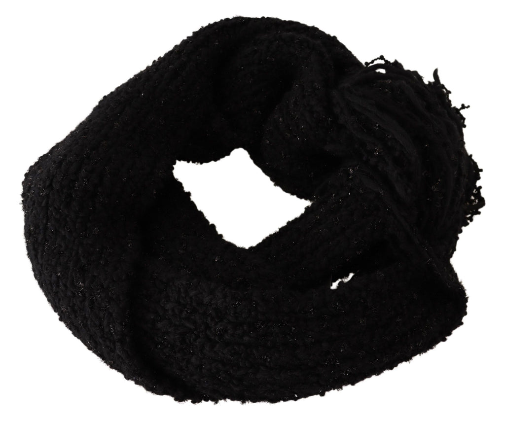Dolce & Gabbana Black Wool Knit Wrap Scarf