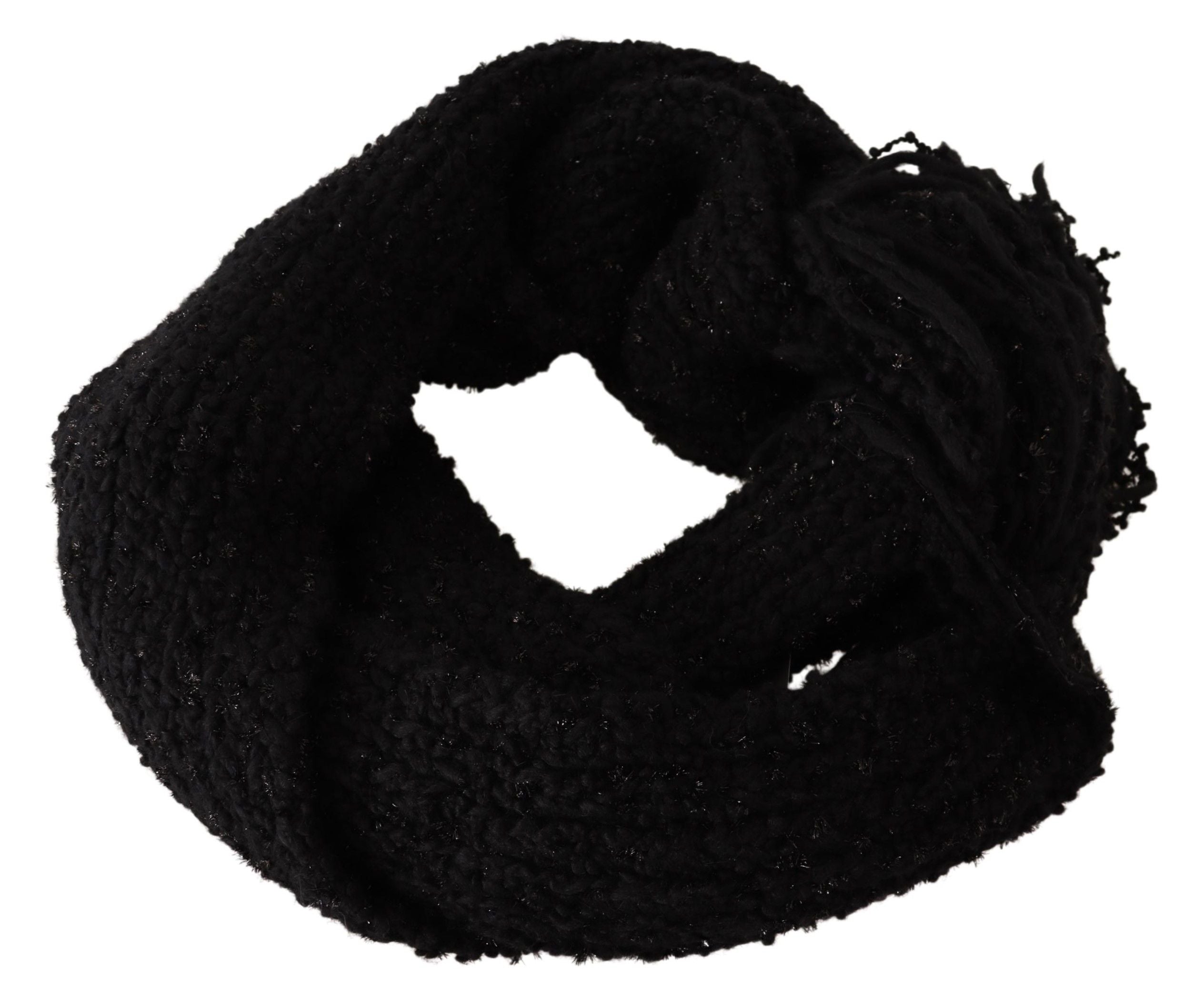 Dolce & Gabbana Black Wool Knit Wrap Scarf