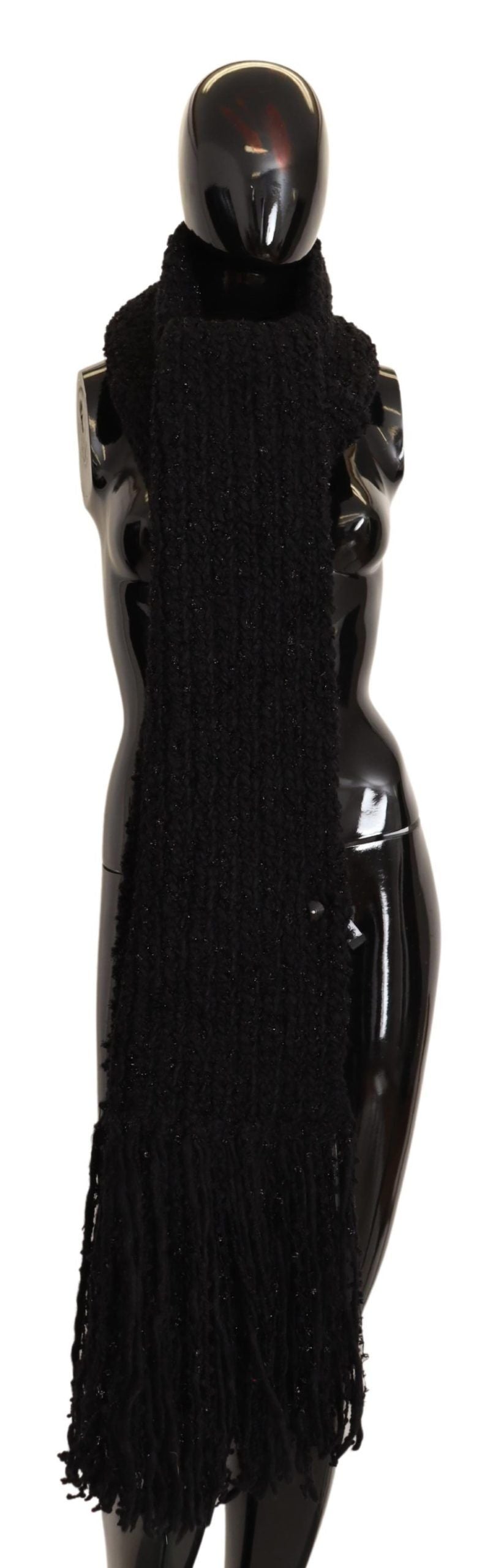Dolce & Gabbana Black Wool Knit Wrap Scarf