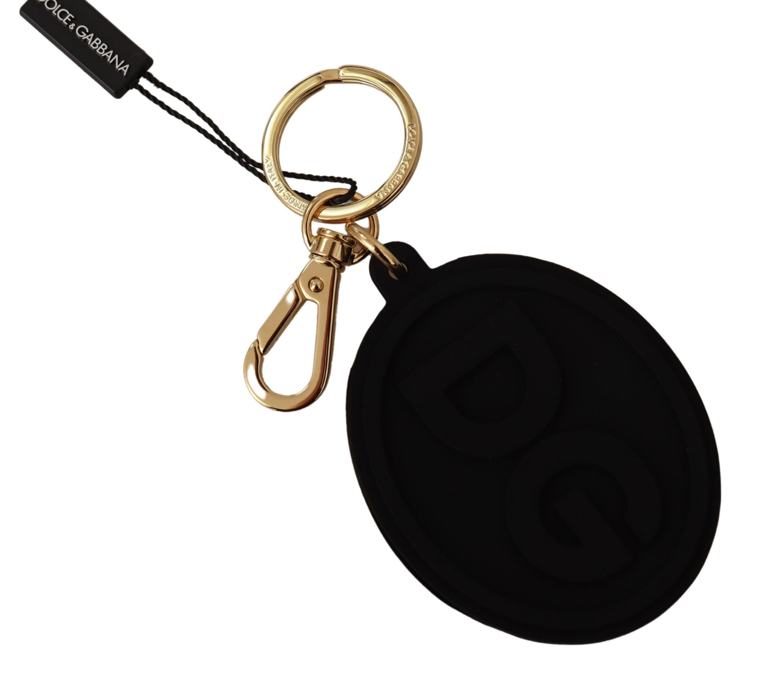 Dolce & Gabbana Schwarzer Gummi DG Logo Gold Messing Metall Schlüsselring Schlüsselanhänger