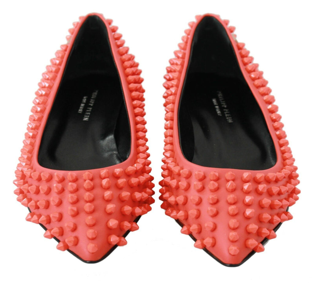 Philipp Plein Orange Leder Ballerina WHAT I DO Flats Schuhe