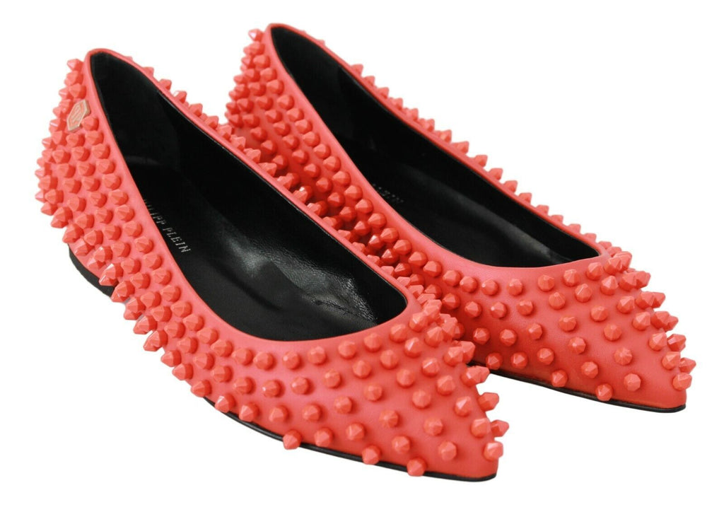 Philipp Plein Orange Leder Ballerina WHAT I DO Flats Schuhe