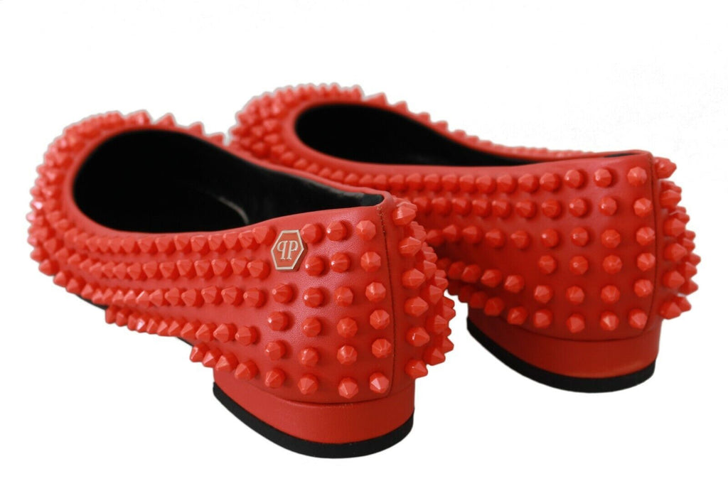 Philipp Plein Orange Leder Ballerina WHAT I DO Flats Schuhe
