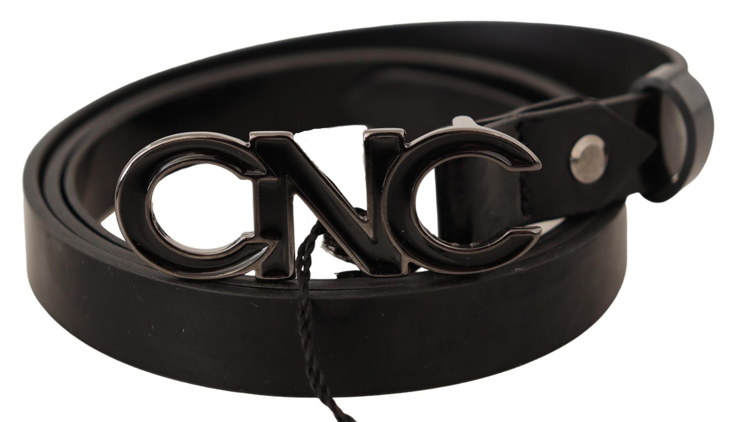 Costume National Black Leather Brief Logo Buckle Belt