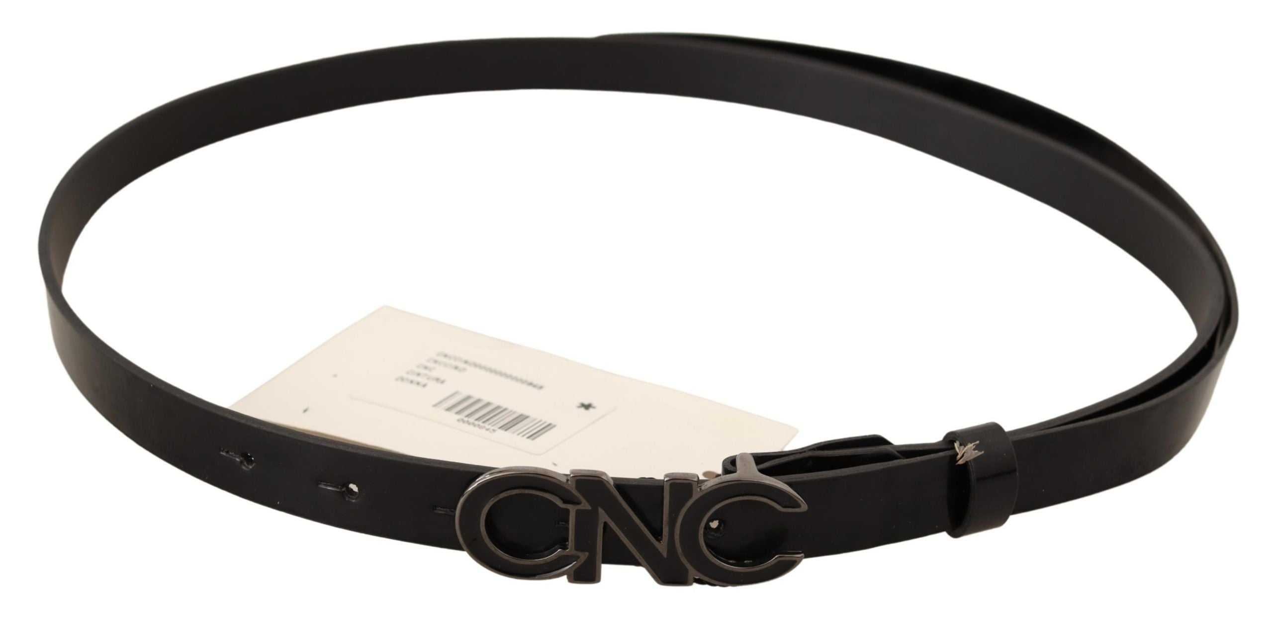 Costume National Black Leather Brief Logo Buckle Belt