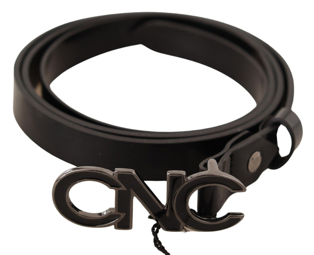 Costume National Black Leather Brief Logo Buckle Belt