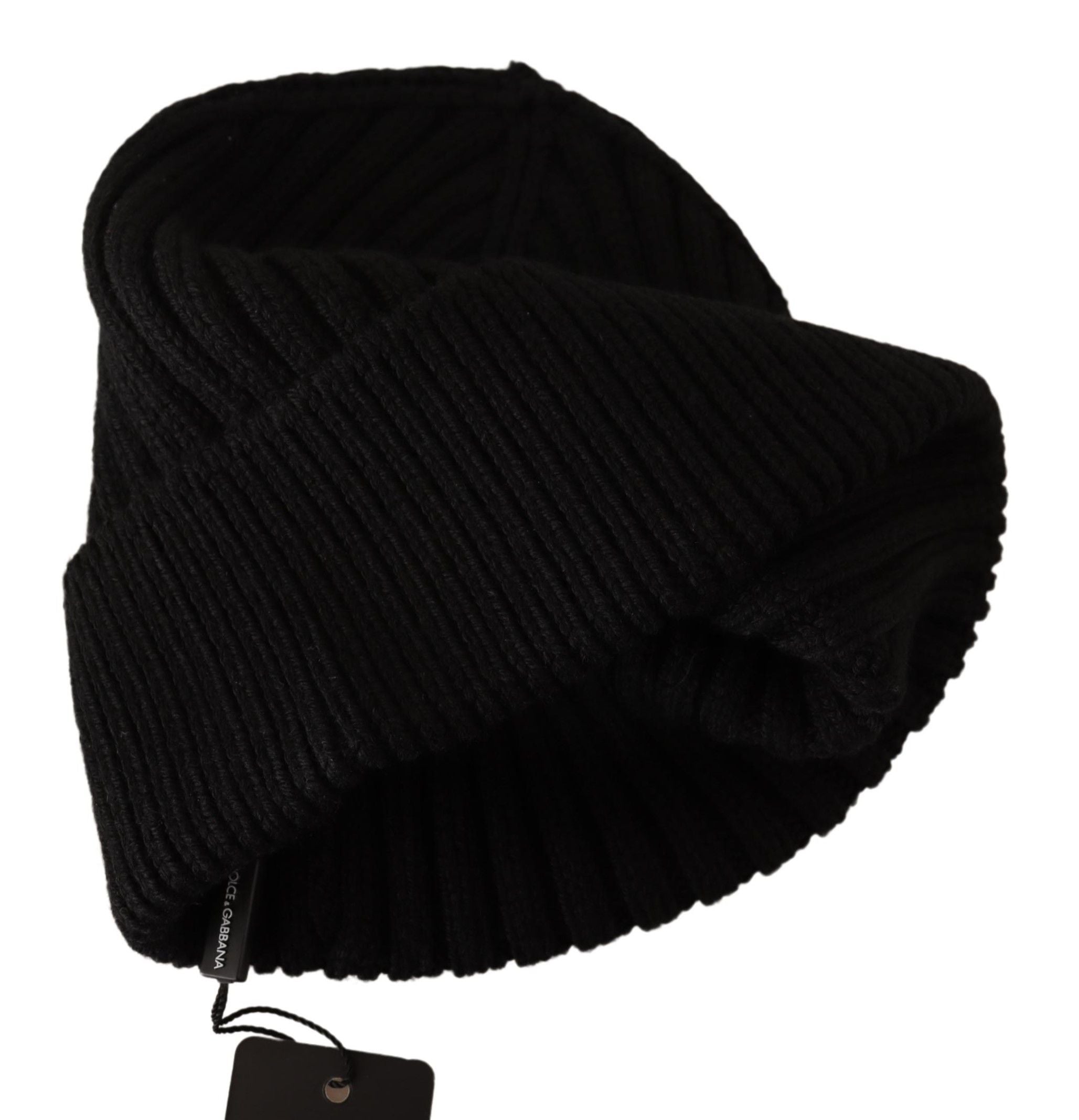 Dolce & Gabbana Schwarzer Wollstrick Damen Wintermütze