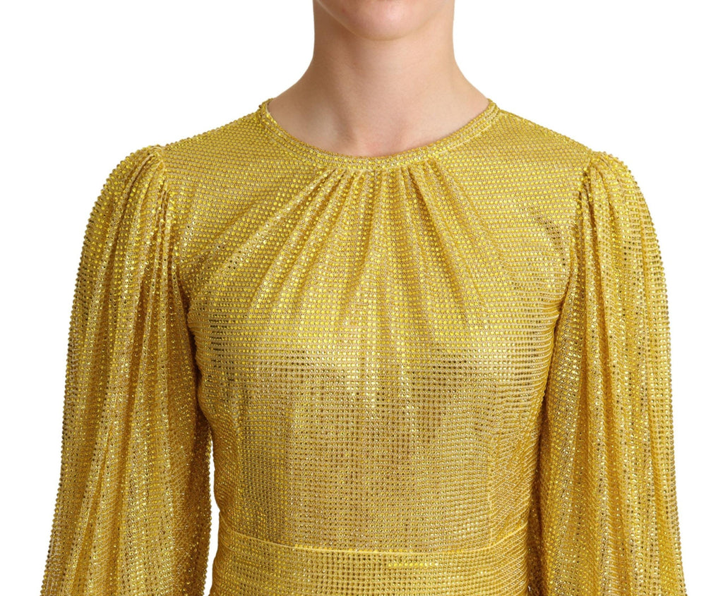 Dolce & Gabbana Gelbes plissiertes Maxikleid aus Kristallnetz