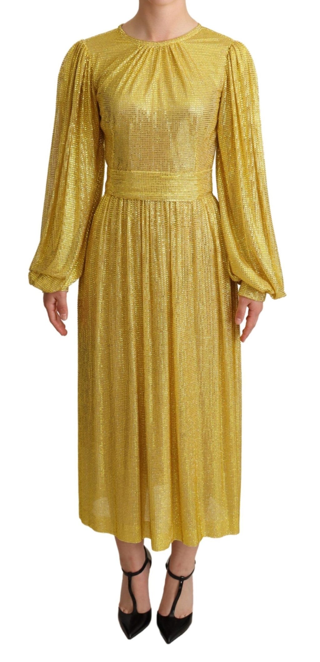 Dolce & Gabbana Gelbes plissiertes Maxikleid aus Kristallnetz
