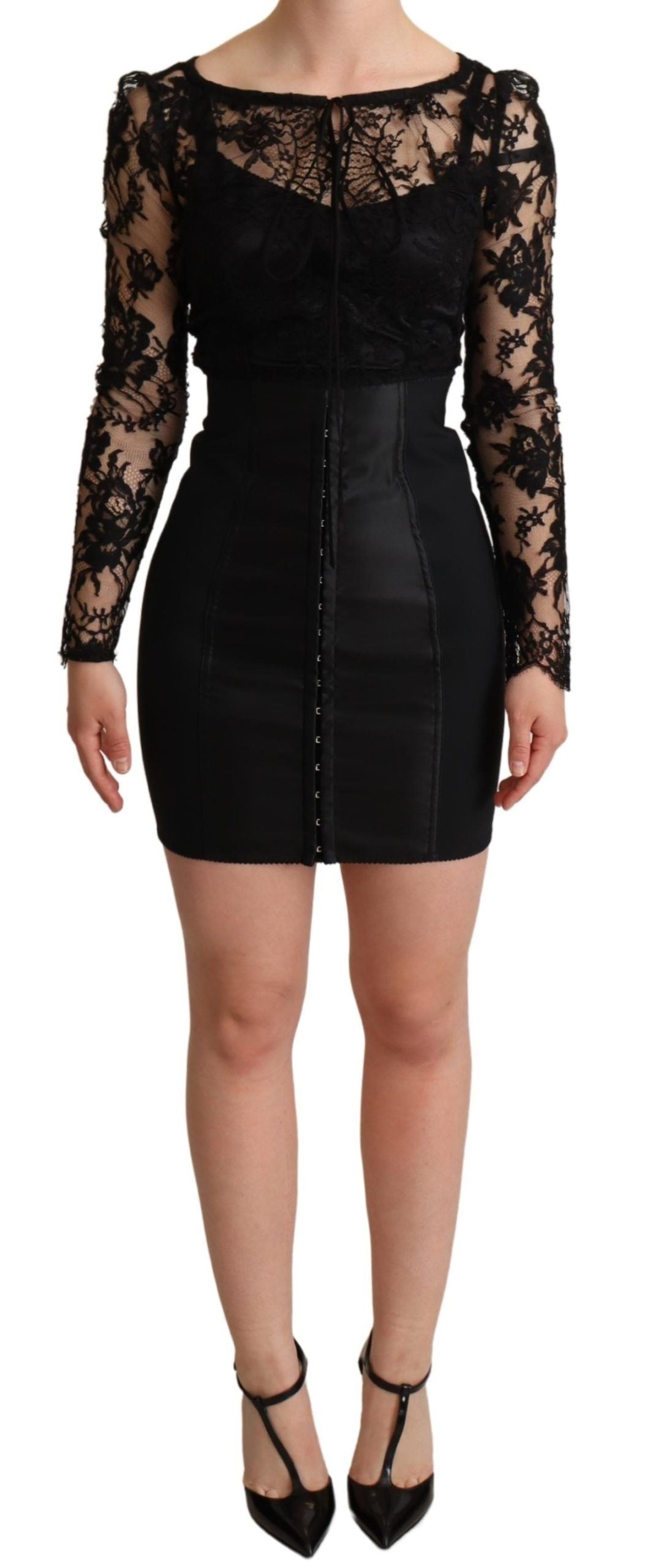 Dolce & Gabbana Schwarzes Bodycon-Minikleid mit Spitzentop