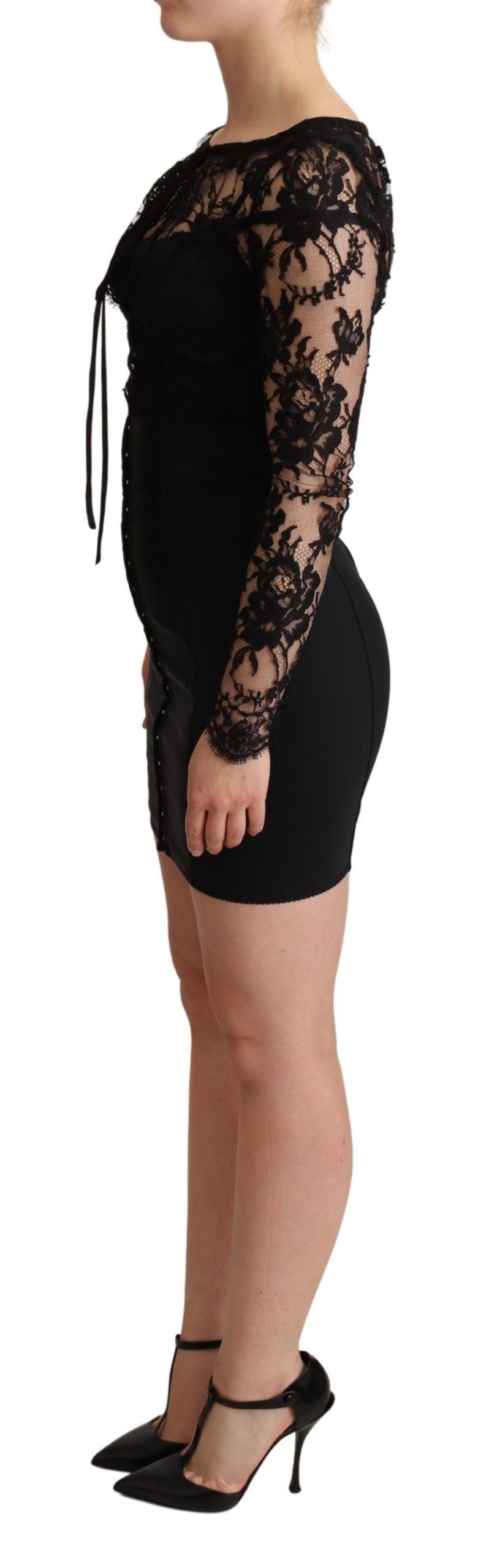 Dolce & Gabbana Schwarzes Bodycon-Minikleid mit Spitzentop