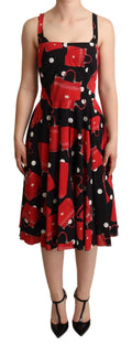 Dolce & Gabbana Schwarzer roter Taschenaufdruck A-Linien-Kleid in mittlerer Länge