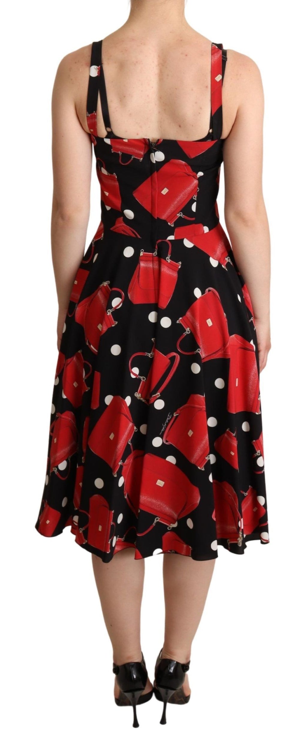 Dolce & Gabbana Schwarzer roter Taschenaufdruck A-Linien-Kleid in mittlerer Länge