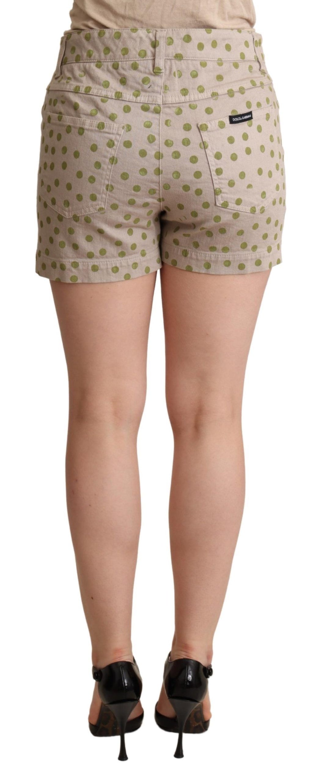 Dolce & Gabbana Beige gepunktete Denim-Baumwoll-Stretch-Shorts