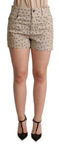 Dolce & Gabbana Beige gepunktete Denim-Baumwoll-Stretch-Shorts