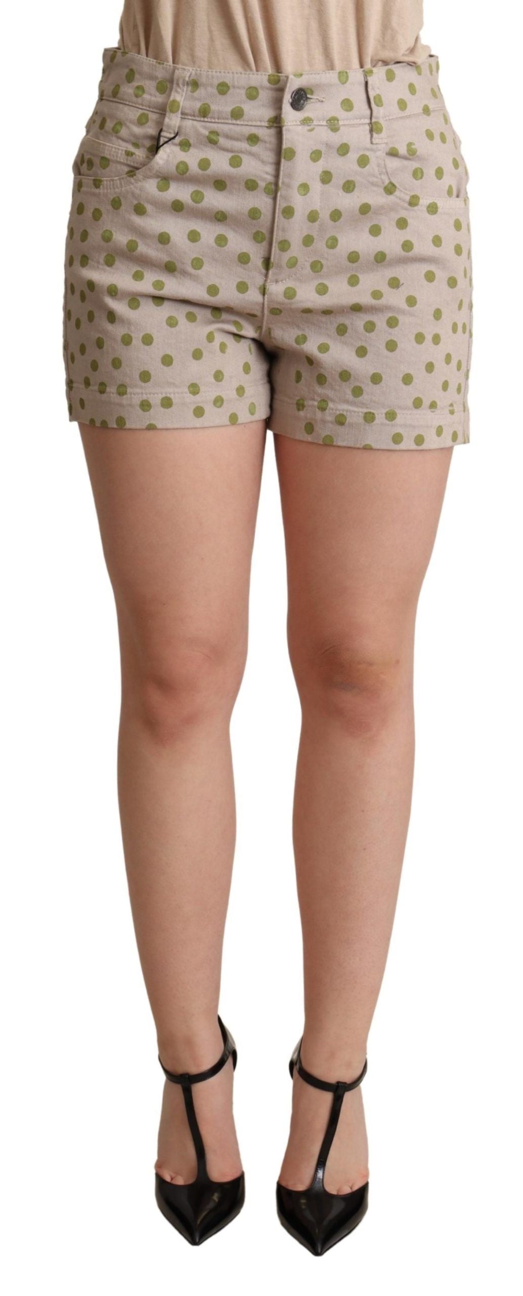 Dolce & Gabbana Beige gepunktete Denim-Baumwoll-Stretch-Shorts