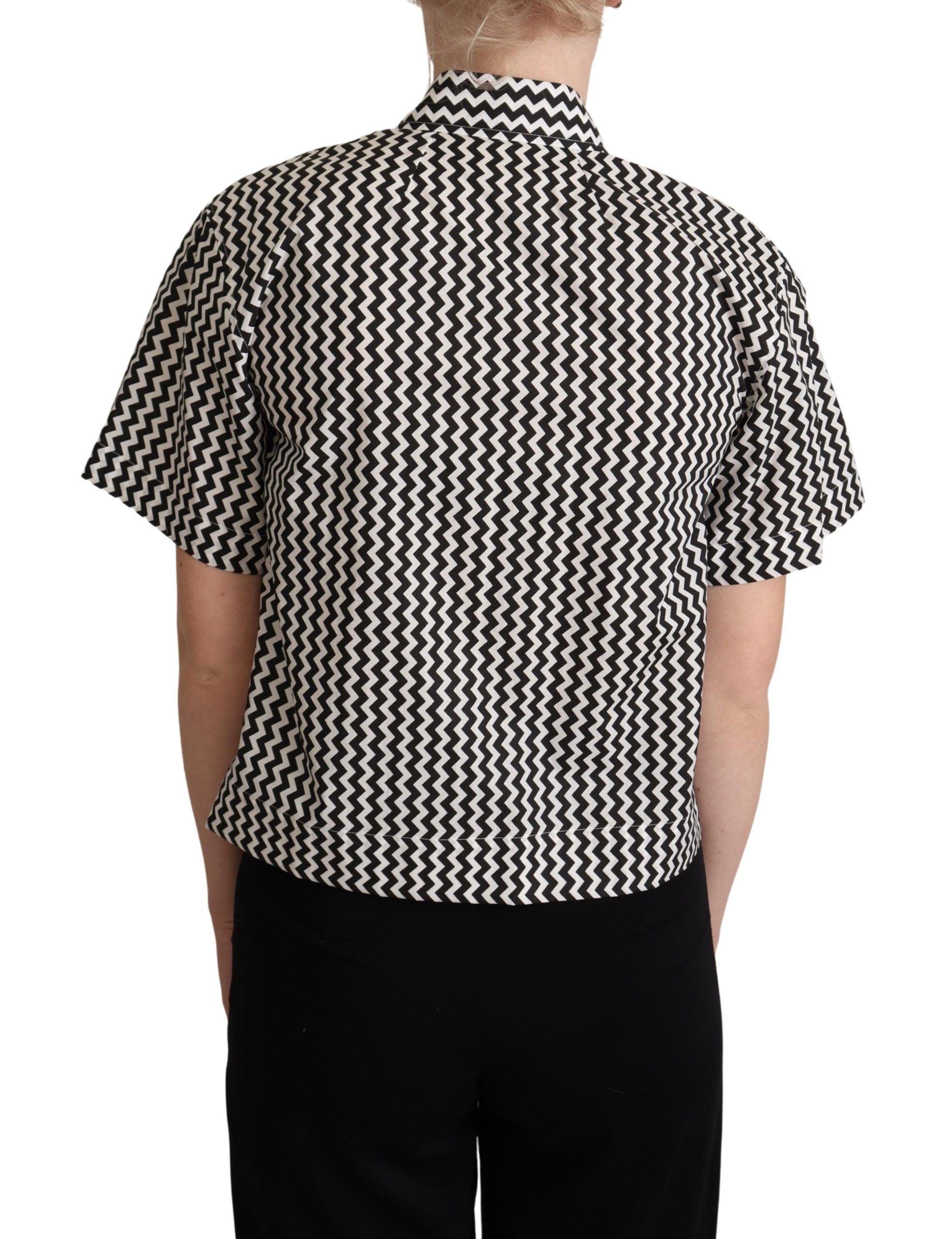 Dolce & Gabbana Schwarz Weiß Zickzack Kragen Baumwolle Top Shirt