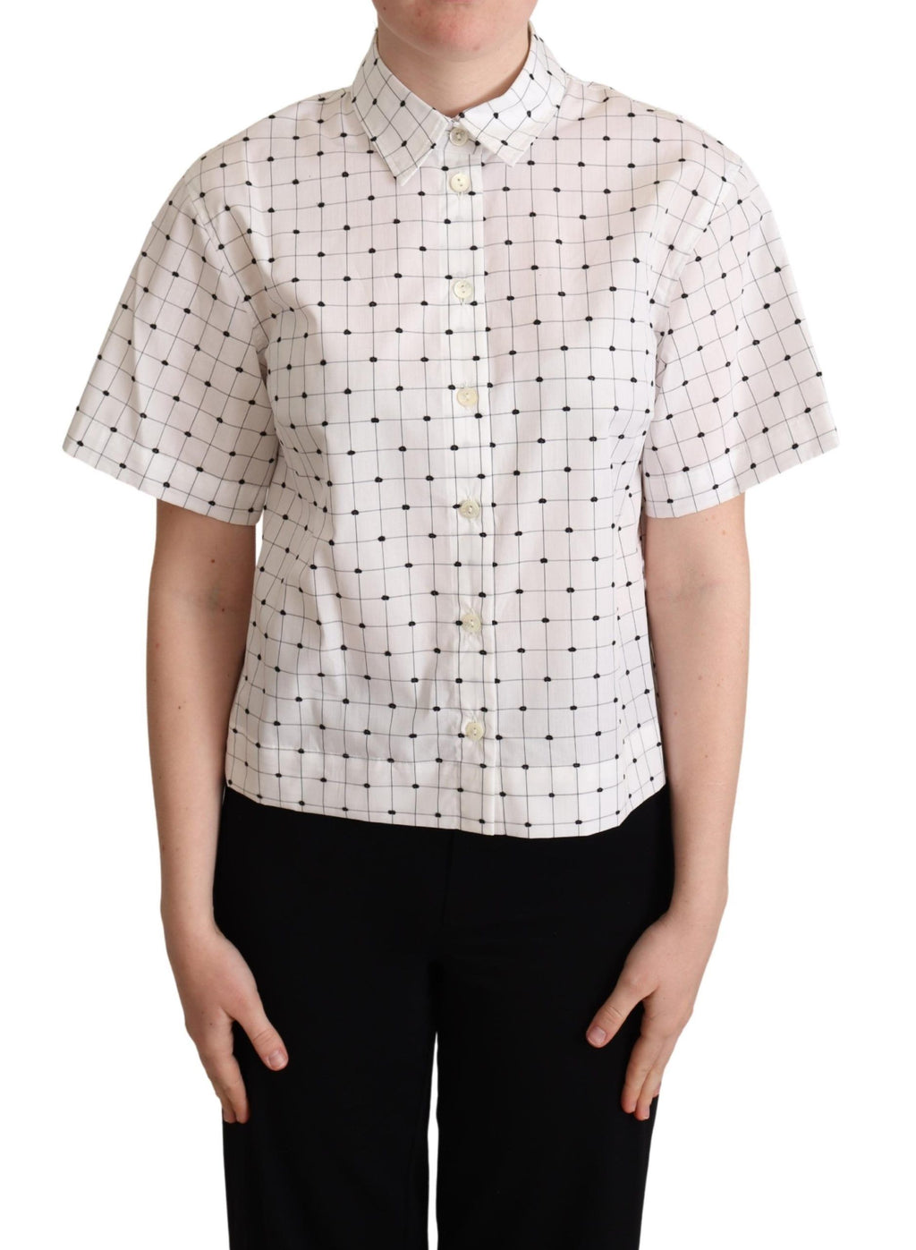 Dolce & Gabbana White Polka Dot Cotton Collared Shirt