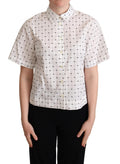 Dolce & Gabbana White Polka Dot Cotton Collared Shirt