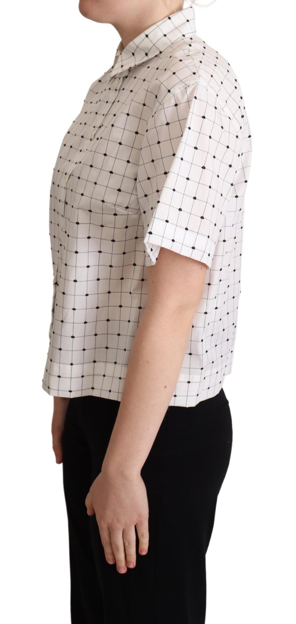 Dolce & Gabbana White Polka Dot Cotton Collared Shirt
