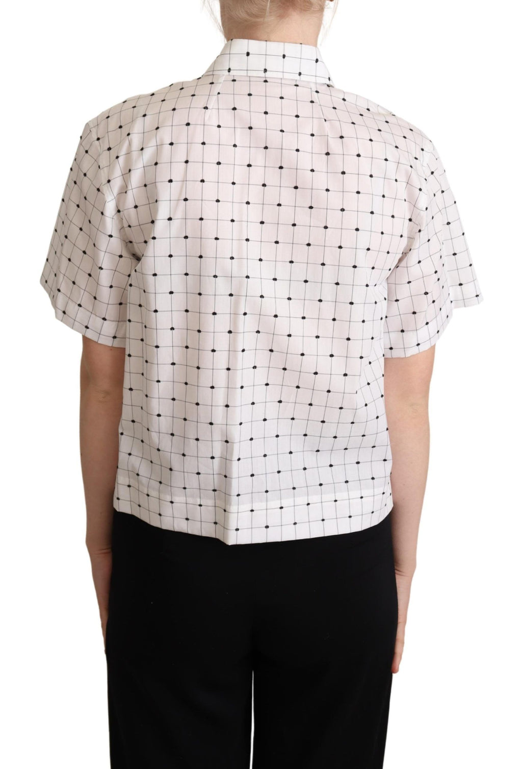 Dolce & Gabbana White Polka Dot Cotton Collared Shirt
