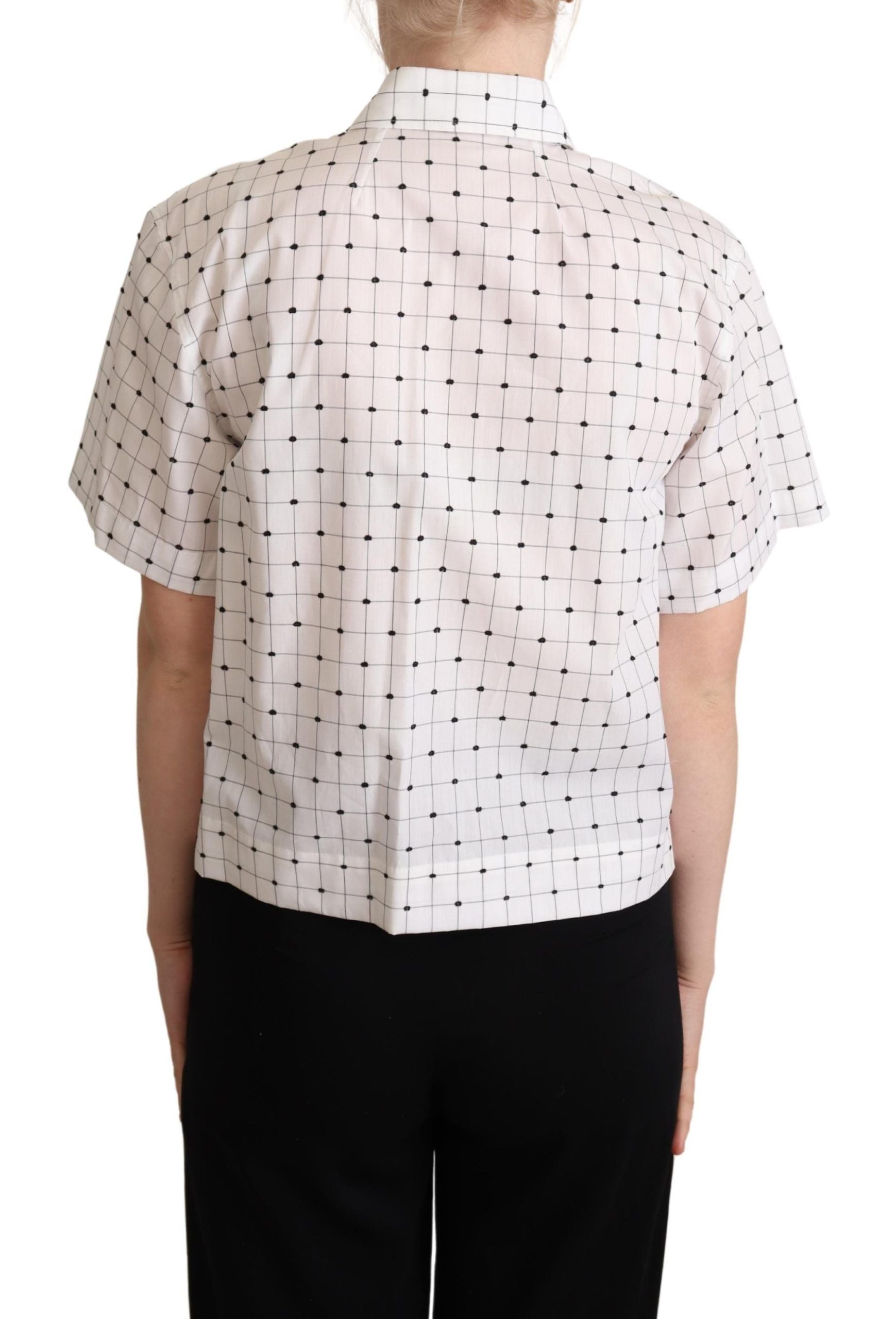 Dolce & Gabbana White Polka Dot Cotton Collared Shirt