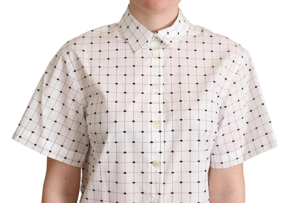 Dolce & Gabbana White Polka Dot Cotton Collared Shirt